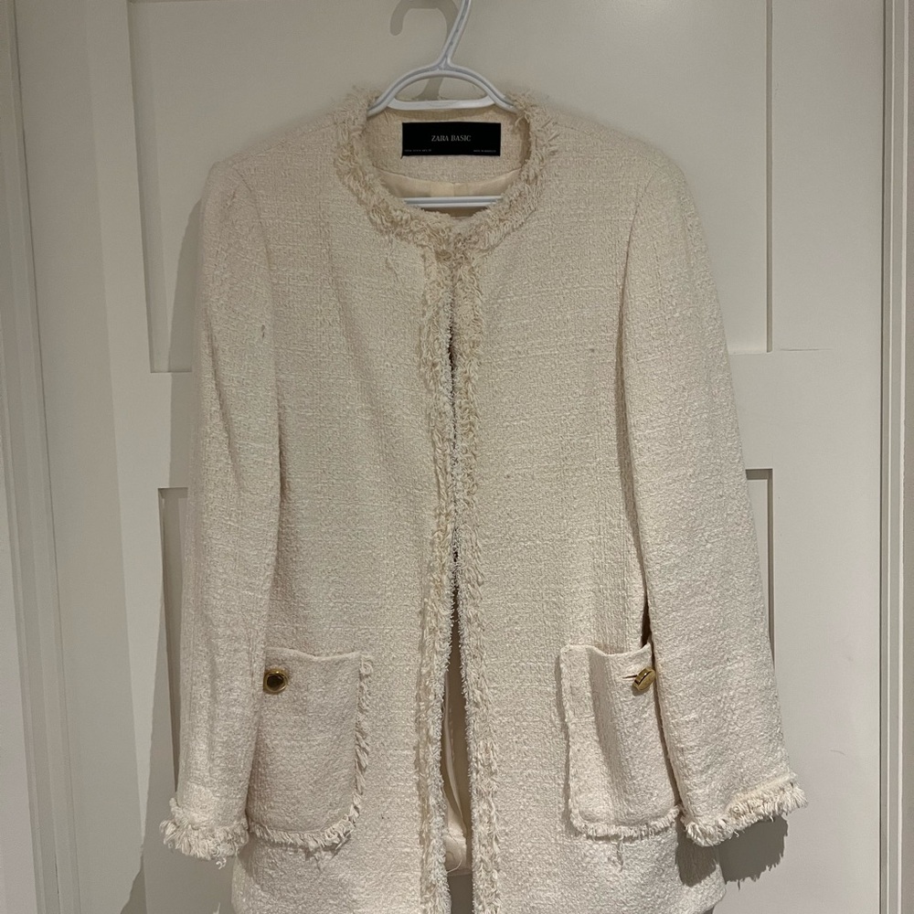 Zara Cream Textured Women's Blazer